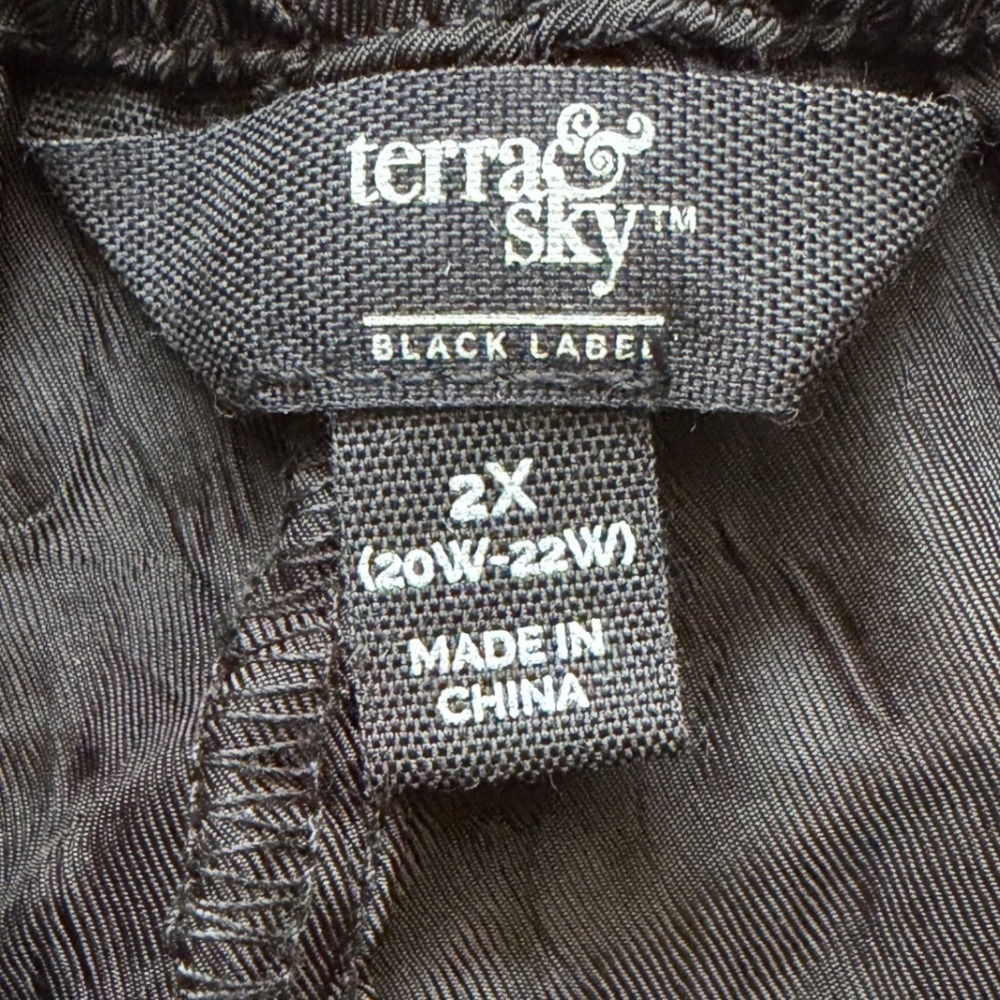 Terra Sky Crinkle Textured Dress Womens 2X Black Tie Back Boho Chic Lagenlook - Picture 5 of 11